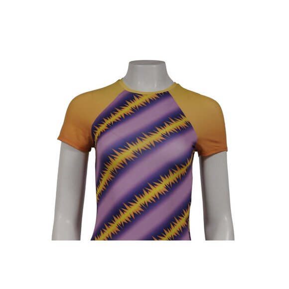 Maisie Wilen Womens Purple Yellow Slinky Baseball Dress Medium Poly Stretch - Picture 2 of 10